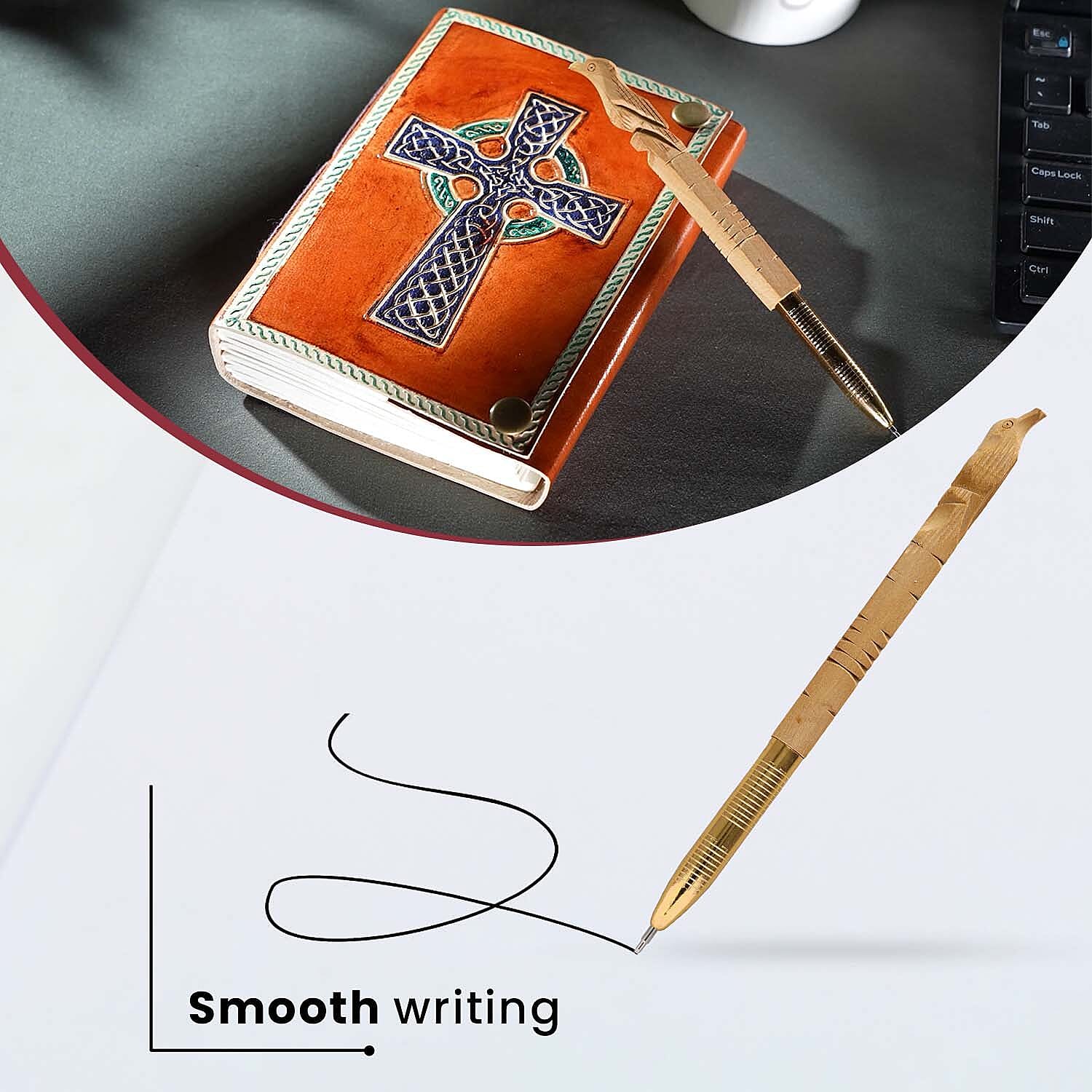 Cross Pattern Leather Journal Notebook 96 Off White HMP with Box (Size 15x10 Cm) - Brown