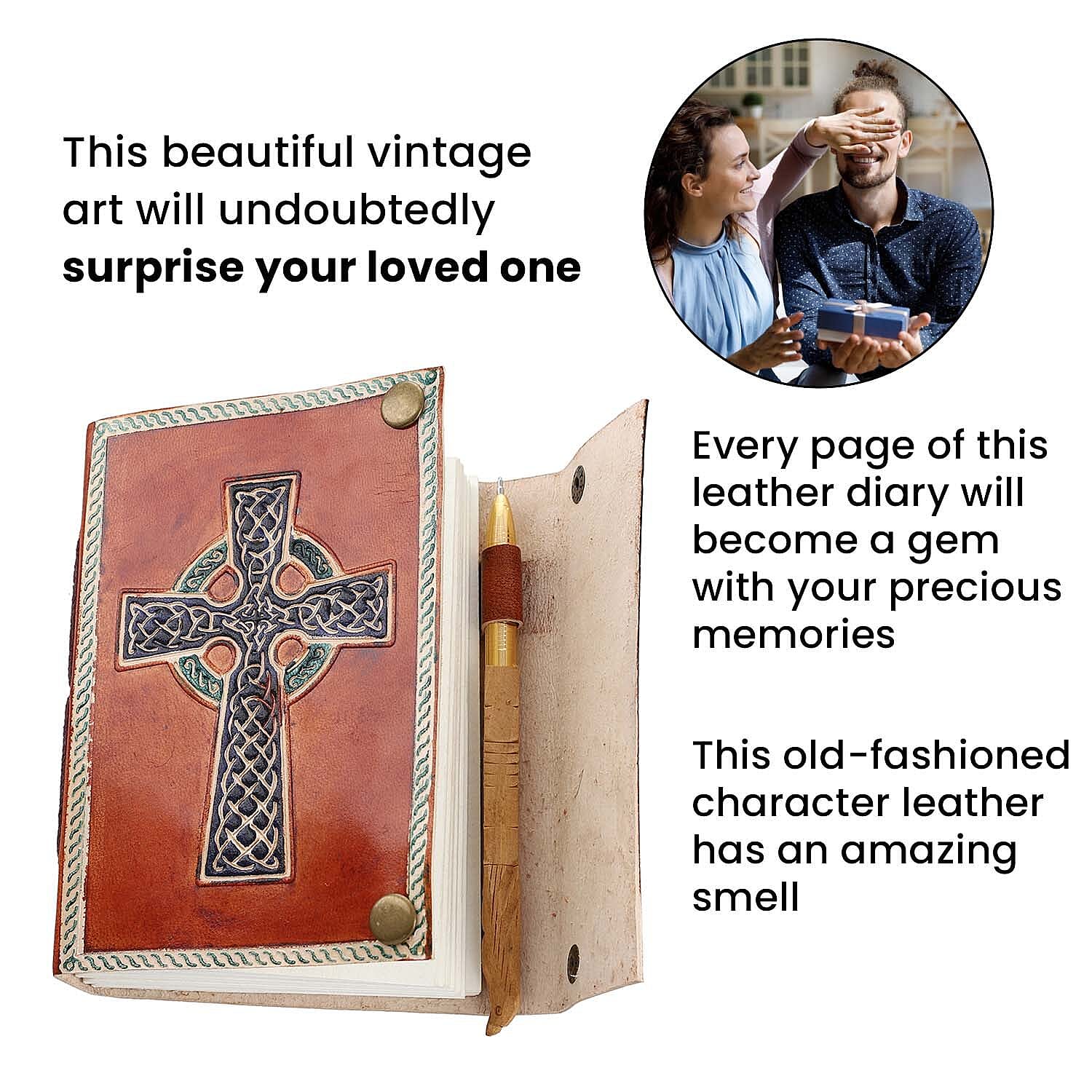 Cross Pattern Leather Journal Notebook 96 Off White HMP with Box (Size 15x10 Cm) - Brown