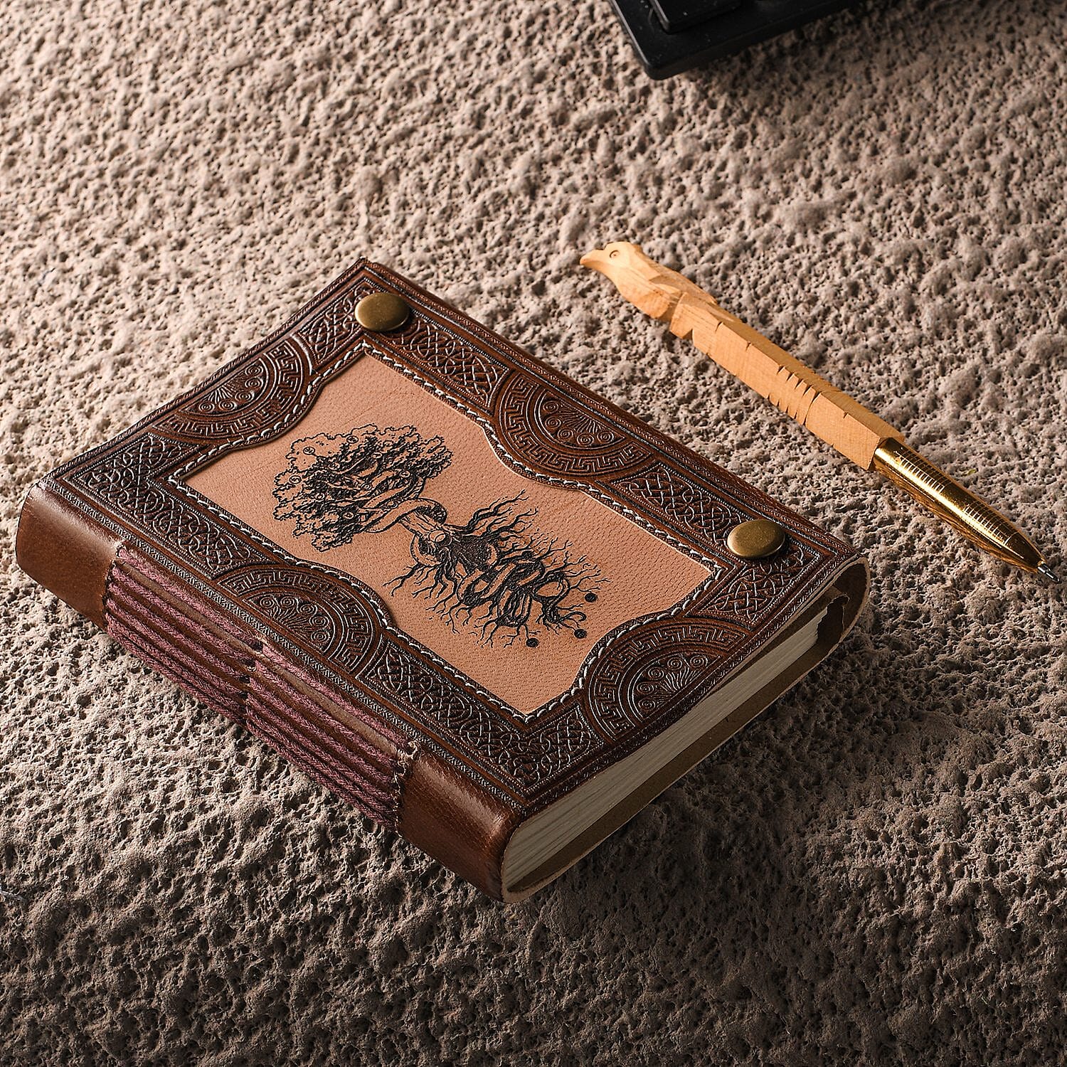 Tree Pattern Leather Journal Notebook 96 Off White HMP with Box (Size 15x10 Cm) - Brown