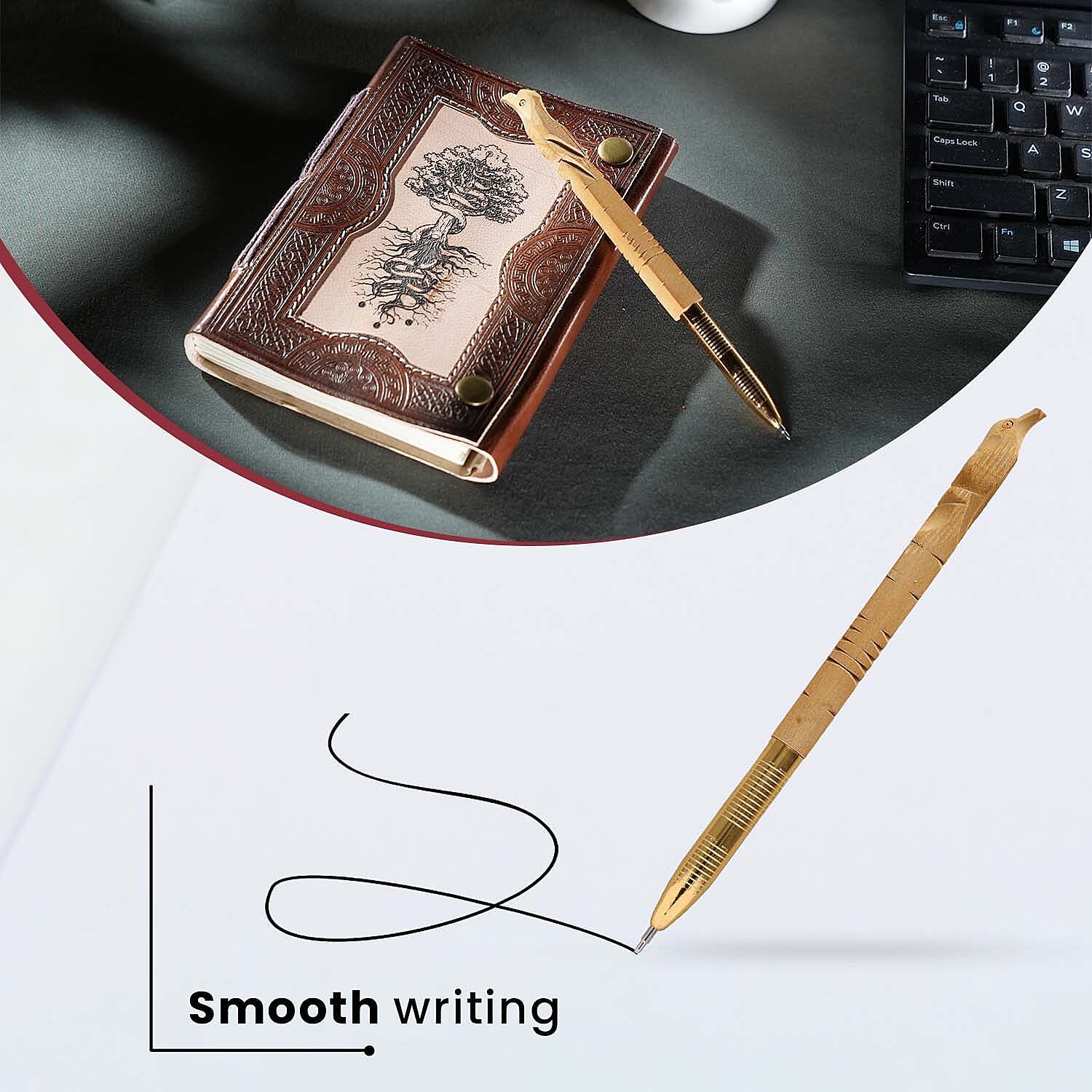 Tree Pattern Leather Journal Notebook 96 Off White HMP with Box (Size 15x10 Cm) - Brown