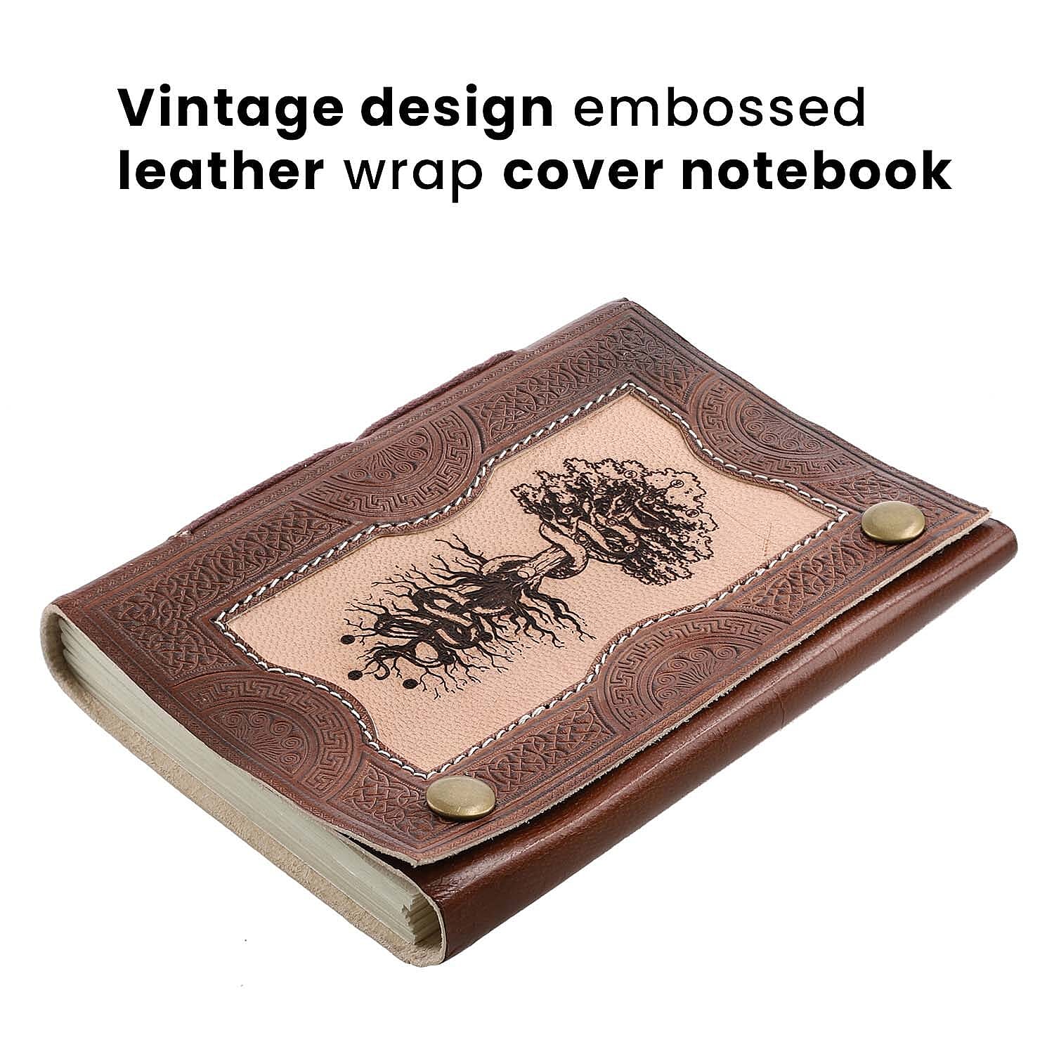 Tree Pattern Leather Journal Notebook 96 Off White HMP with Box (Size 15x10 Cm) - Brown
