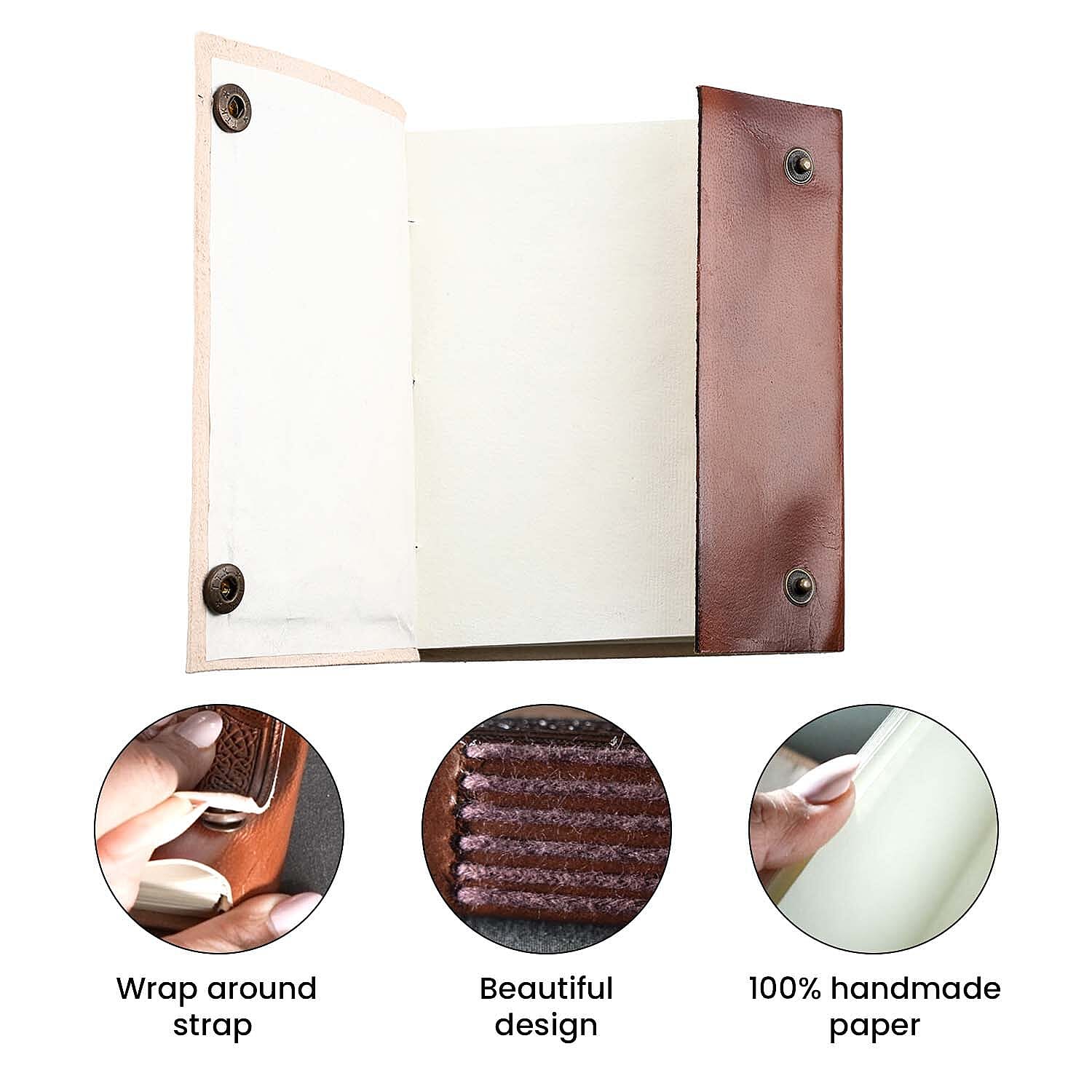 Tree Pattern Leather Journal Notebook 96 Off White HMP with Box (Size 15x10 Cm) - Brown