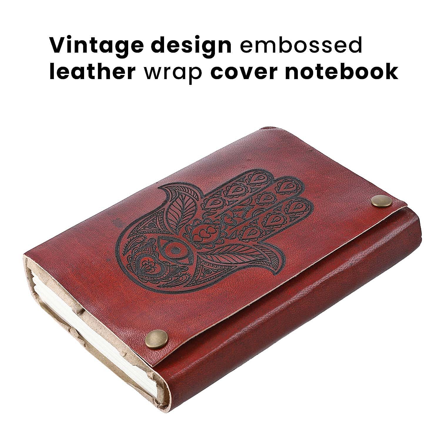 Hamsa Hand Pattern Leather Journal Notebook 96 Off White HMP with Box (Size 15x10 Cm) - Brown