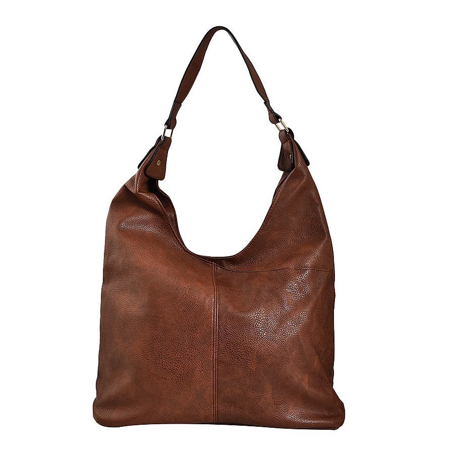 Faux Leather Hobo Bag (Size 36x28x13 Cm) - Chestnut