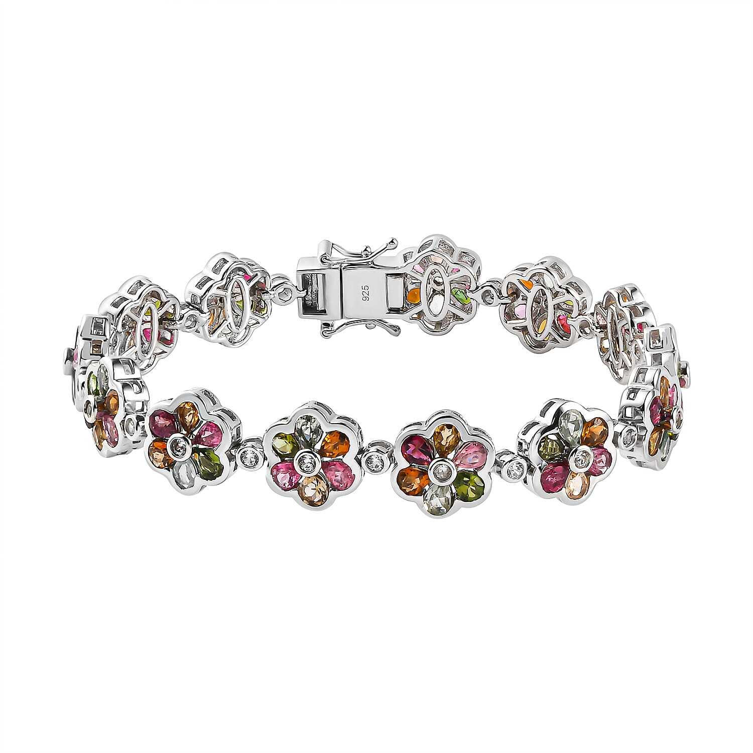 Multi-Tourmaline and Natural Zircon Bracelet (Size - 7.5) in Platinum Overlay Sterling Silver 12.49 Ct, Silver Wt. 20.30 Gms