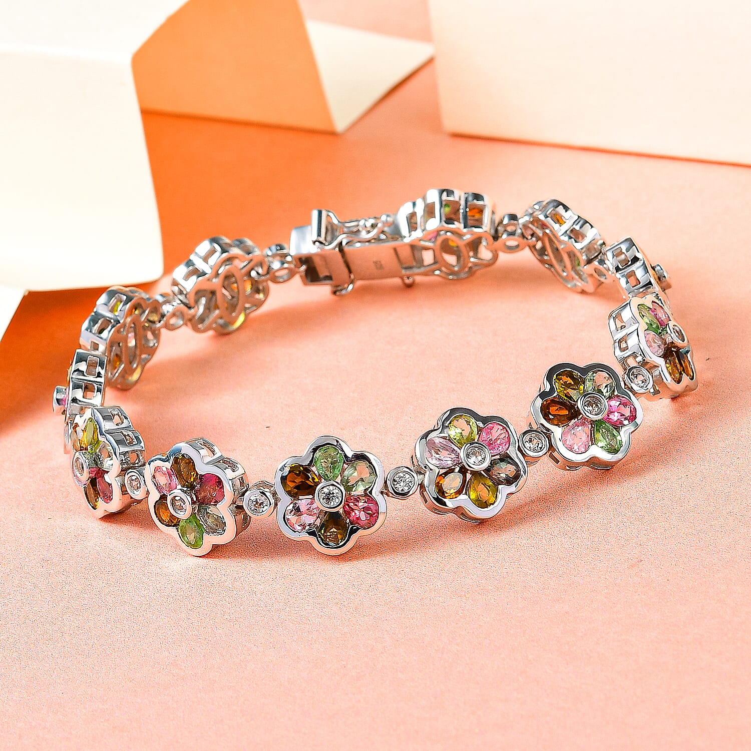 Multi-Tourmaline and Natural Zircon Bracelet (Size - 7.5) in Platinum Overlay Sterling Silver 12.49 Ct, Silver Wt. 20.30 Gms