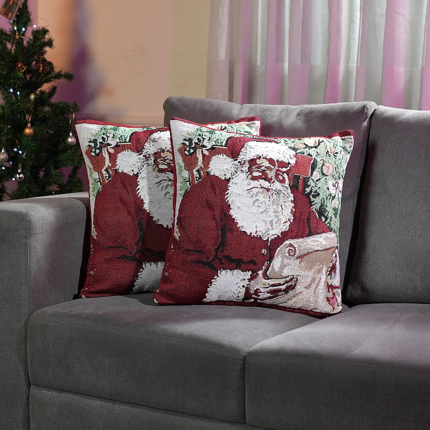 Set of 2 - Jacquard Woven Santa Cushion Covers (Size 45 Cm) - Multi
