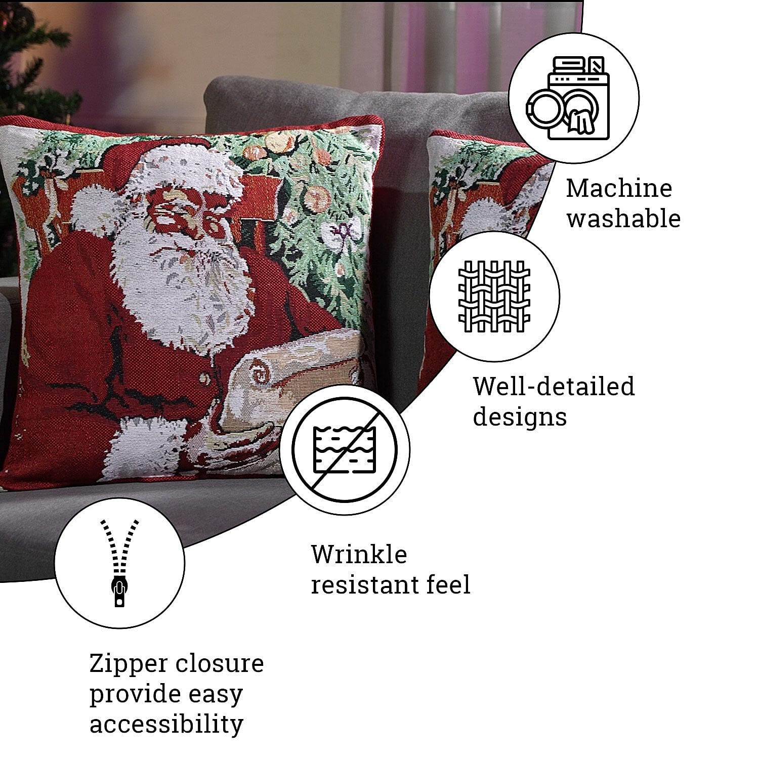 Set of 2 - Jacquard Woven Santa Cushion Covers (Size 45 Cm) - Multi