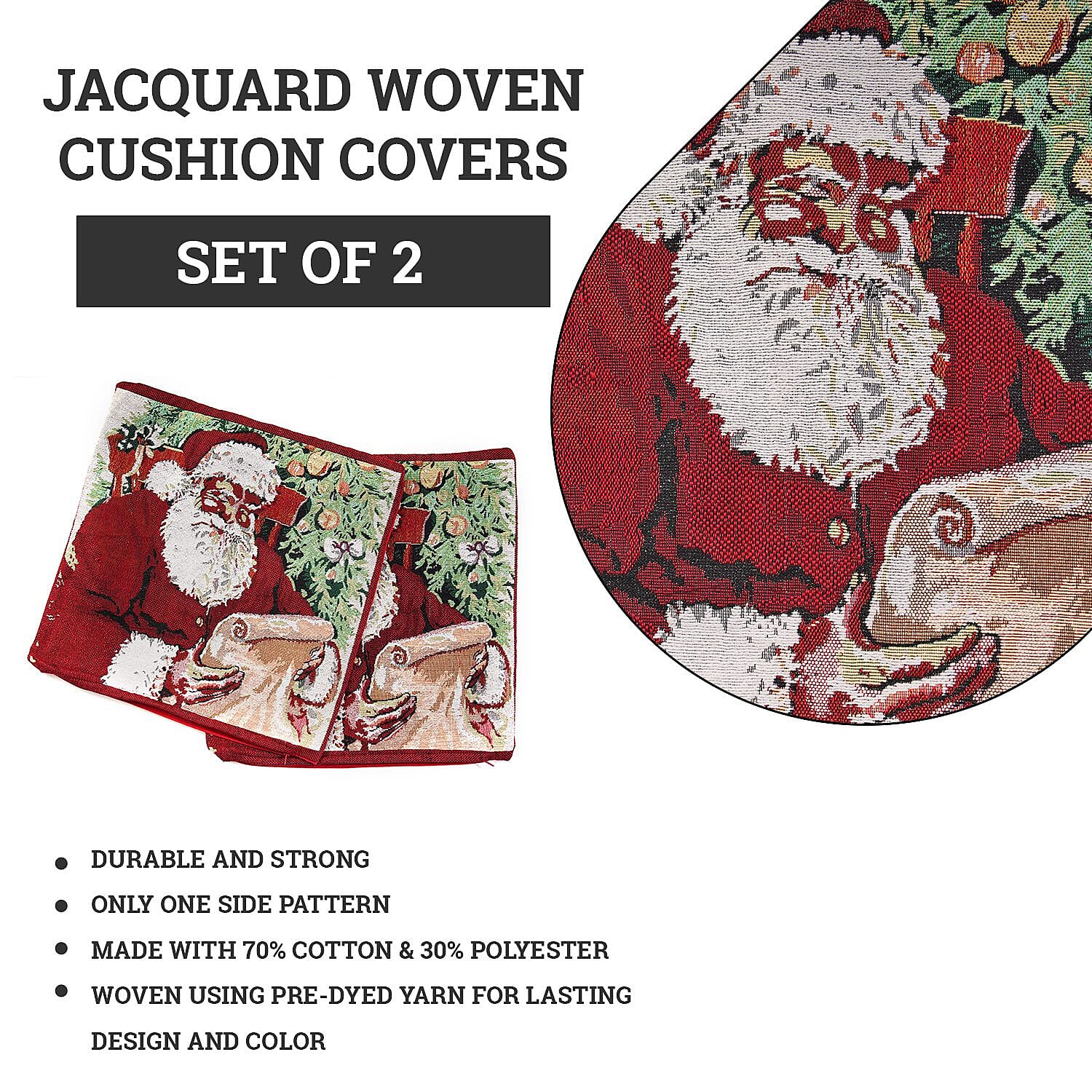 Set of 2 - Jacquard Woven Santa Cushion Covers (Size 45 Cm) - Multi