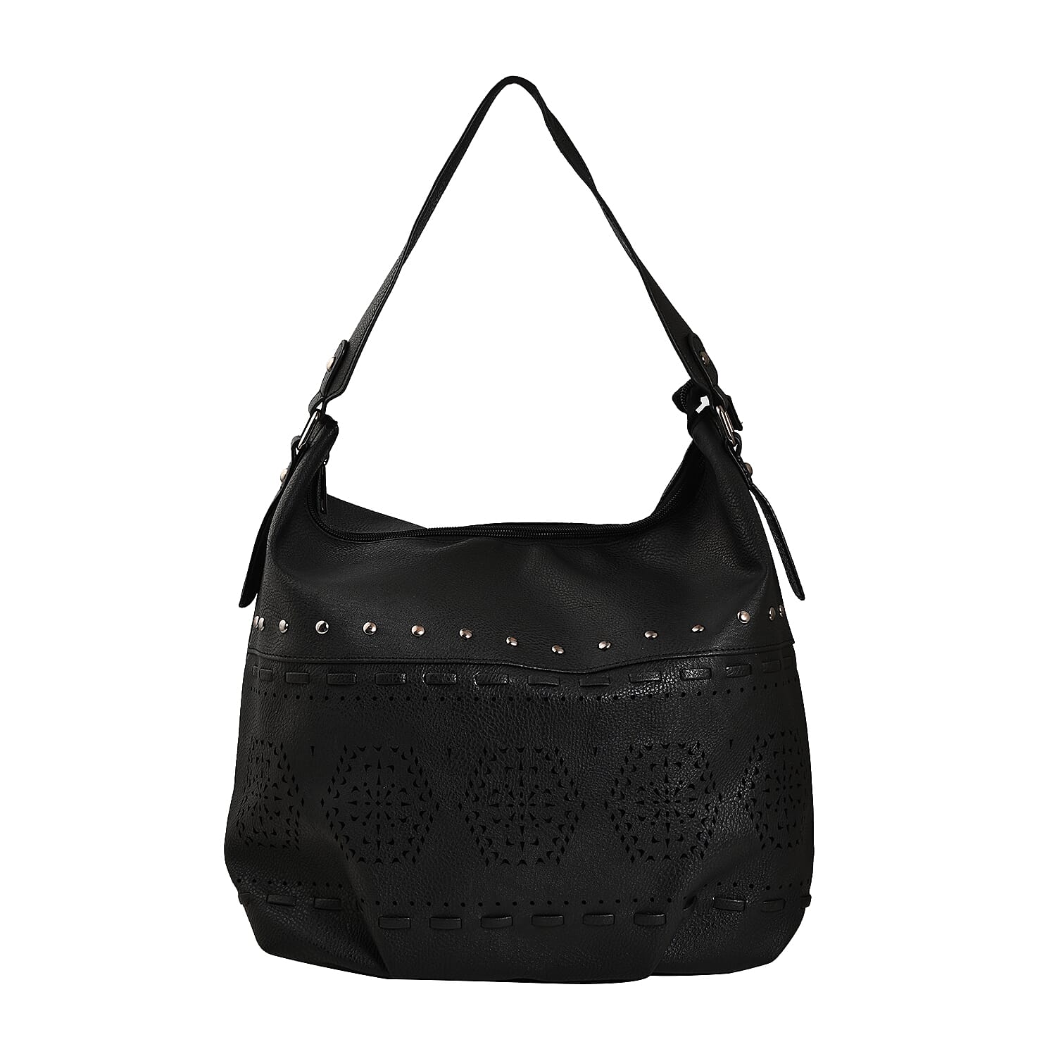 Polyurethane Lazer Cut Tote Bag - Black