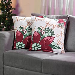 Set of 2 - Jacquard Woven Floral Cushion Covers - Beige & Red