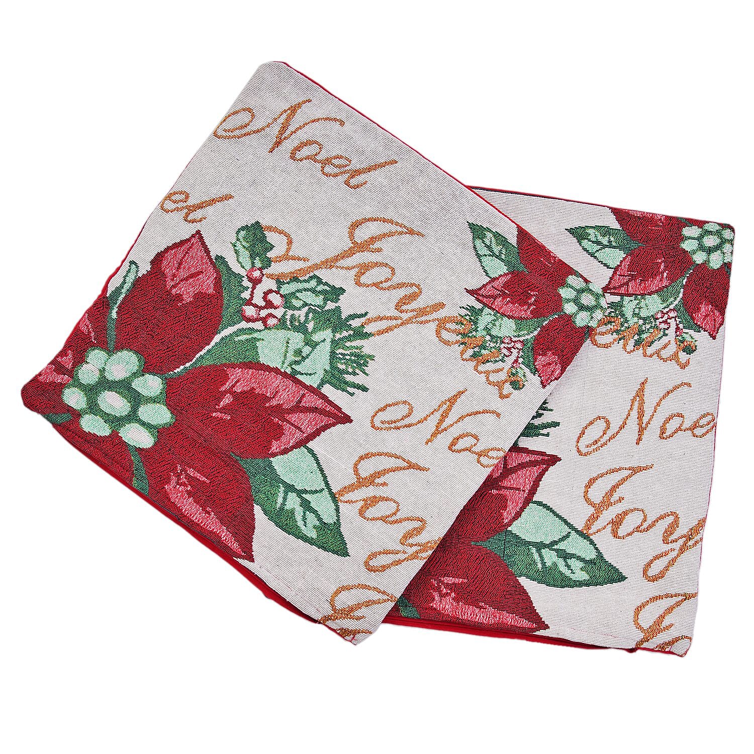 Set of 2 - Jacquard Woven Floral Cushion Covers (Size 45 Cm) - Beige & Red