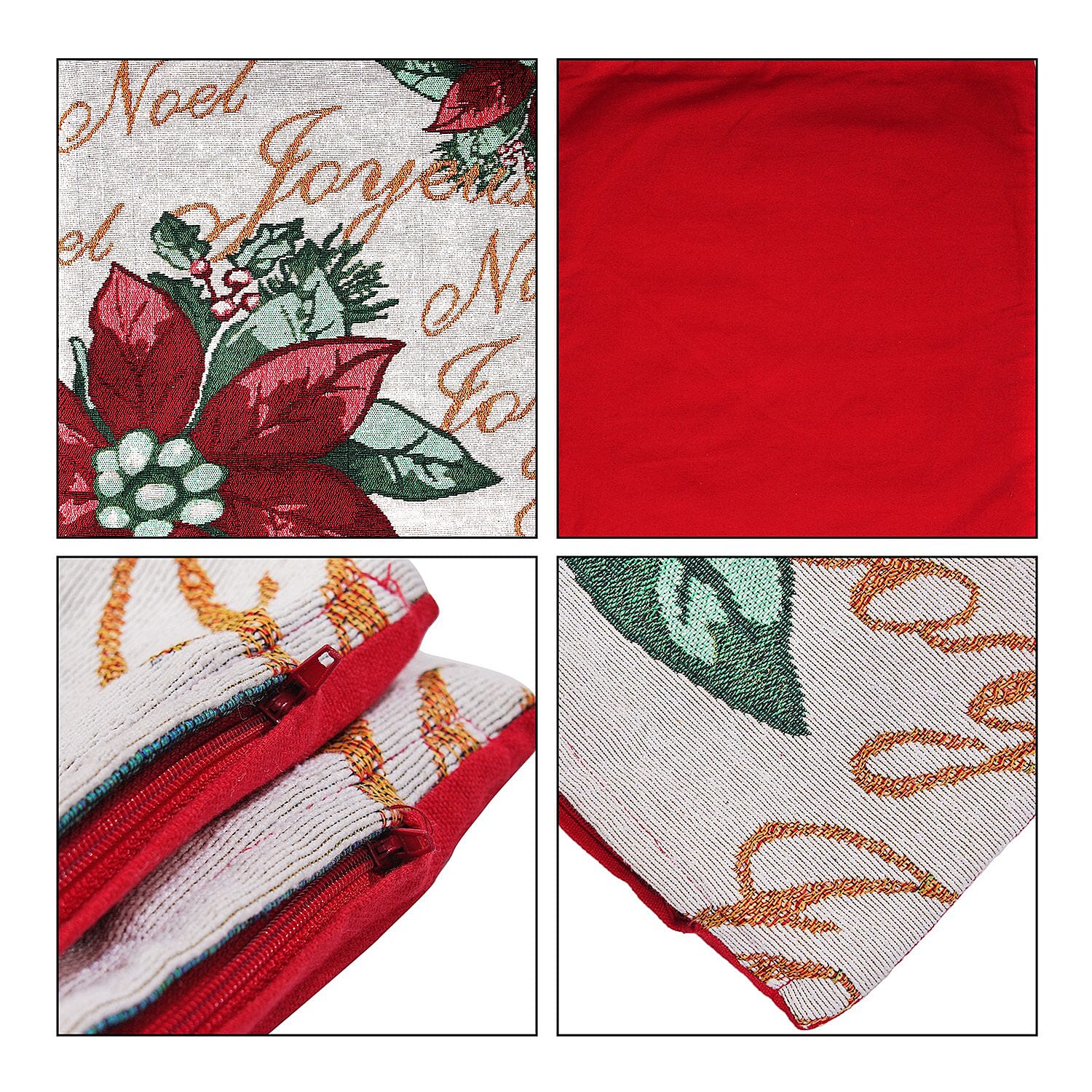 Set of 2 - Jacquard Woven Floral Cushion Covers (Size 45 Cm) - Beige & Red