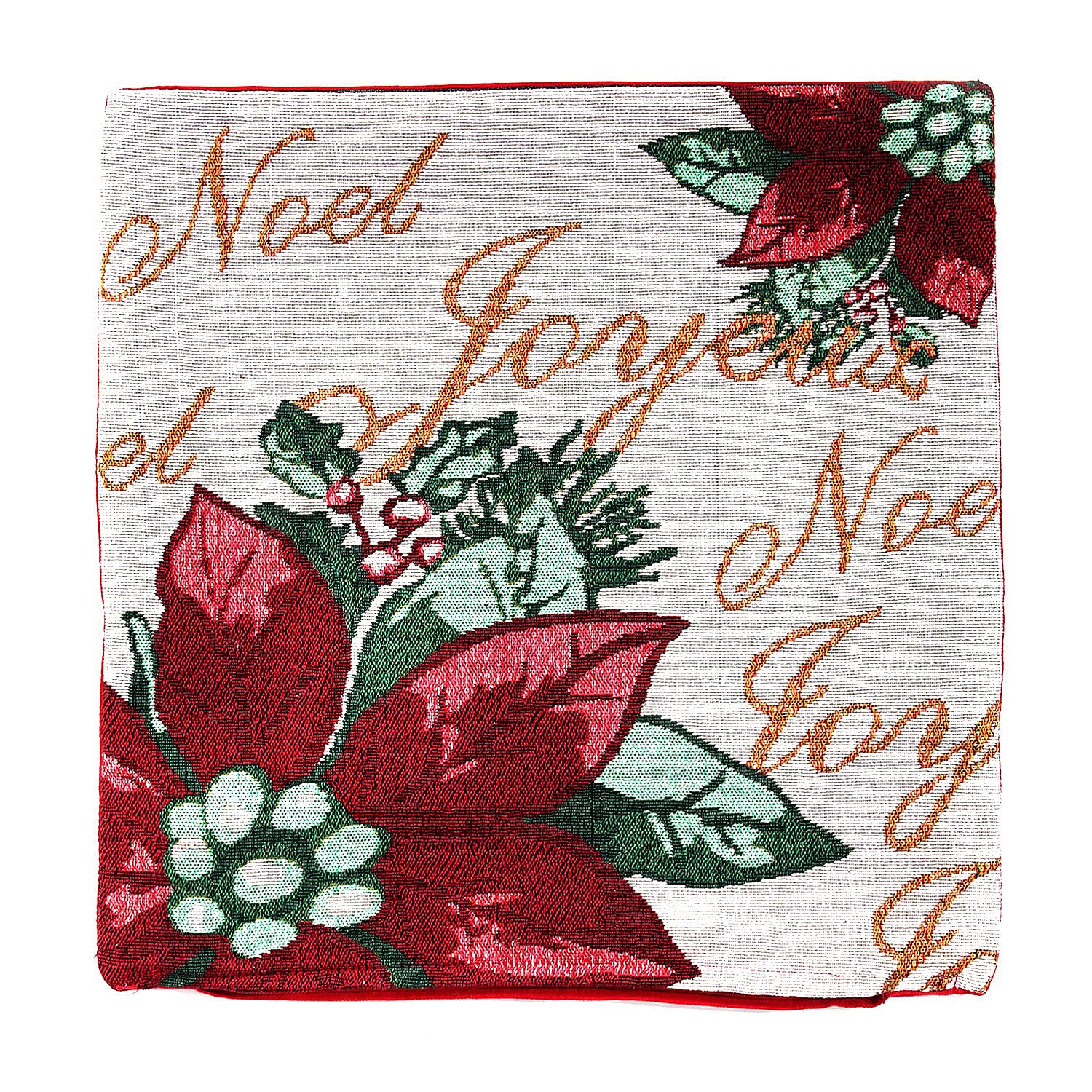 Set of 2 - Jacquard Woven Floral Cushion Covers (Size 45 Cm) - Beige & Red