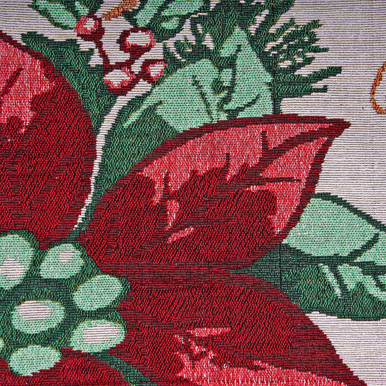 Set of 2 - Jacquard Woven Floral Cushion Covers (Size 45 Cm) - Beige & Red