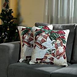Set Of 2 -Acquard Woven Bells Cushion Covers - Gold & Green