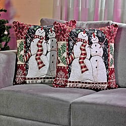 Set of 2 - Jacquard Woven Snowman Cushion Covers - Multi