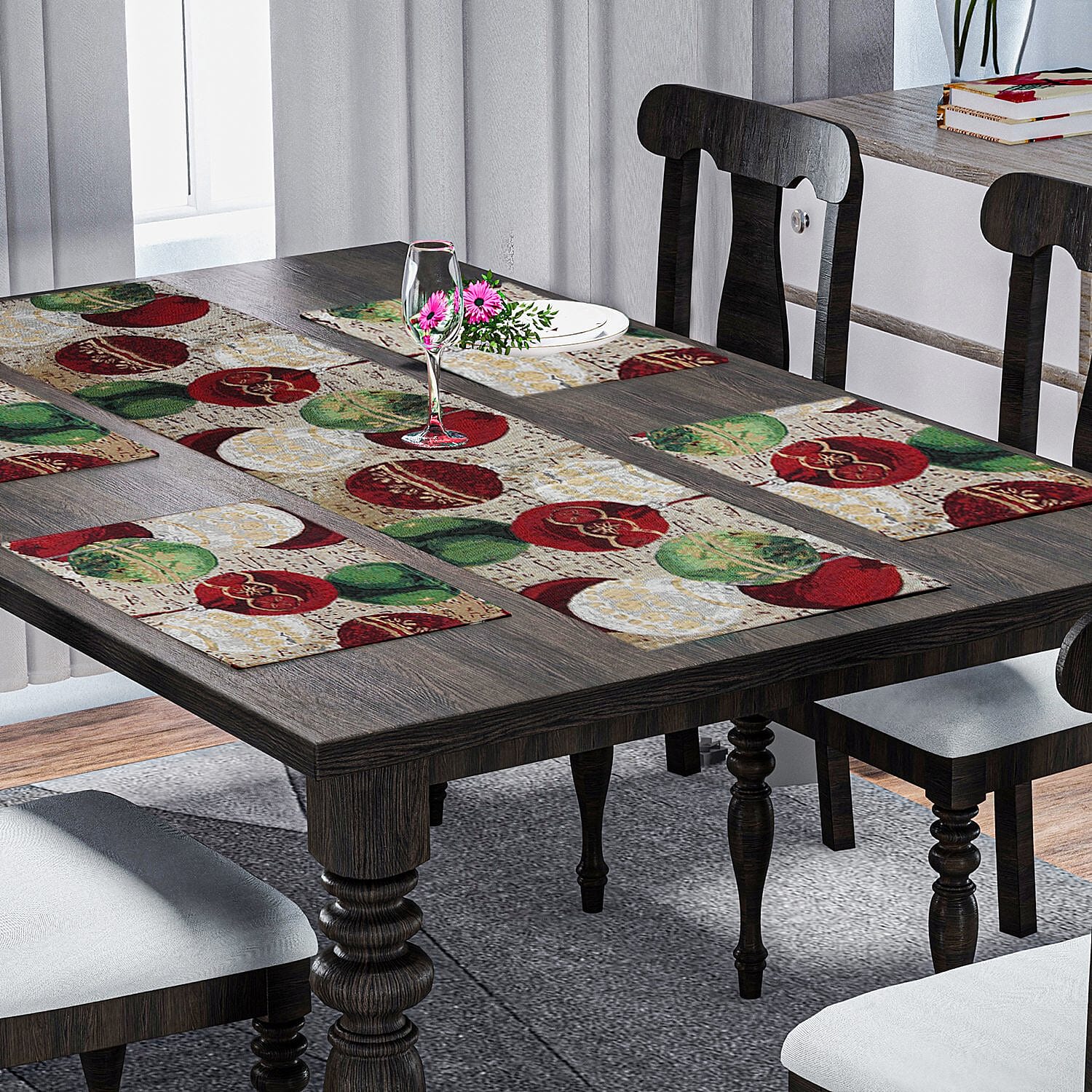 Set of 5 - Christmas Hanging Theme 4 pc Jacquard Placemats (Size 32x45 Cm) & 1 Runner (Size 32x133 Cm) - Multi