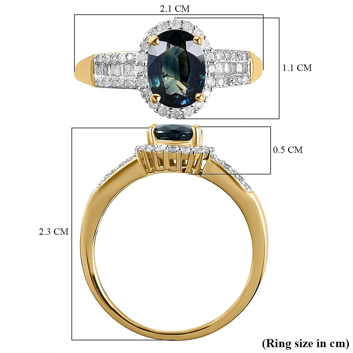 14K Yellow Gold AAA Ocean Teal Sapphire (OVL 1.60 cts) and Diamond Ring 1.91 Ct.