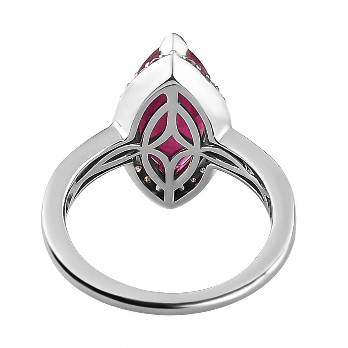 African Ruby (FF) and Moissanite Ring in Platinum Overlay Sterling Silver 4.34 Ct. African Ruby (FF) and Moissanite Ring in Platinum Overlay Sterling Silver 4.34 Ct.