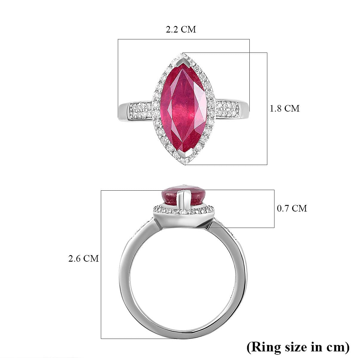 African Ruby (FF) and Moissanite Ring in Platinum Overlay Sterling Silver 4.34 Ct. African Ruby (FF) and Moissanite Ring in Platinum Overlay Sterling Silver 4.34 Ct.