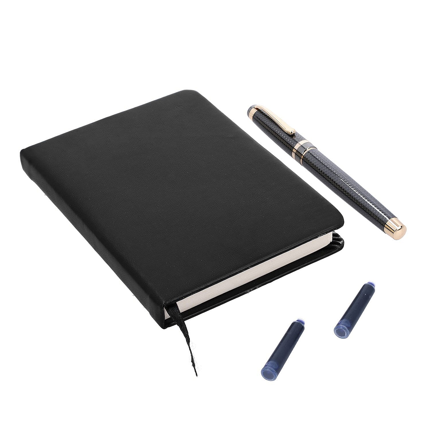 Black Fountain Pen with Diary Set with 2 Extra Refills