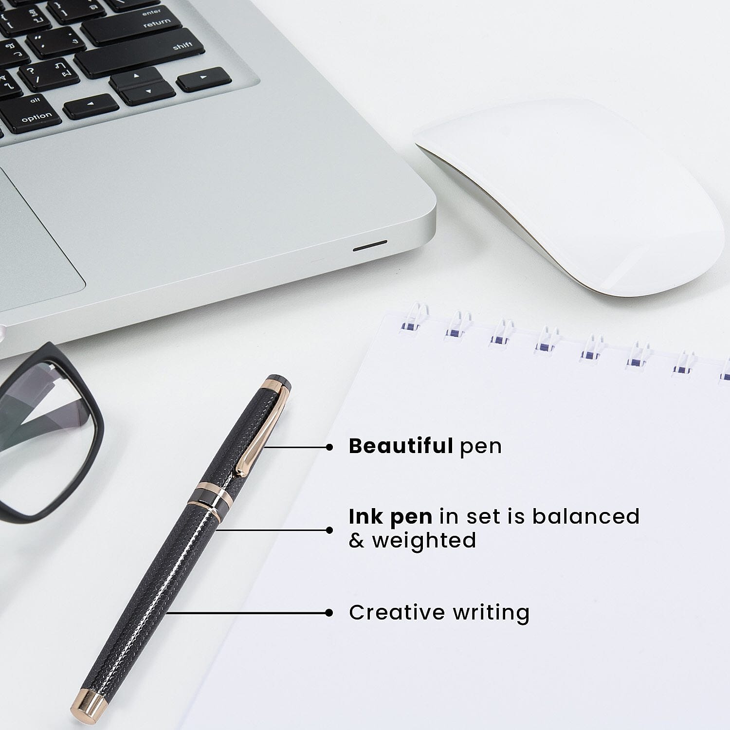 Black Fountain Pen with Diary Set with 2 Extra Refills