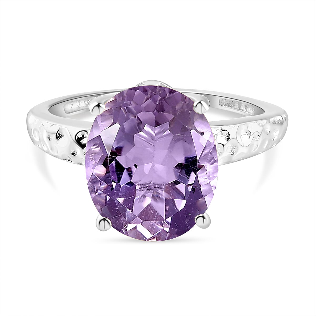 Rose De France Amethyst Solitaire Ring in Sterling Silver 4.67 Ct.
