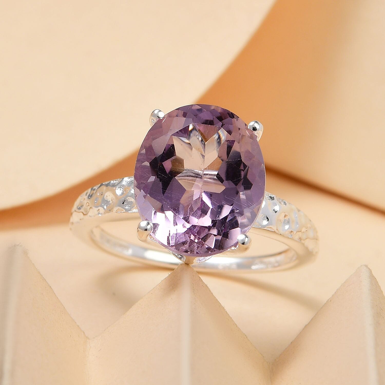 Rose De France Amethyst Solitaire Ring in Sterling Silver 4.67 Ct.