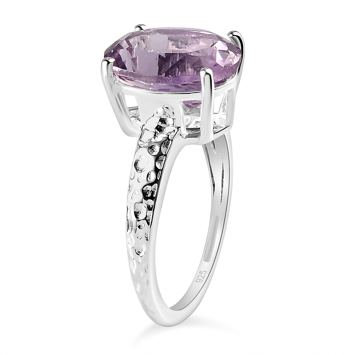 Rose De France Amethyst Solitaire Ring in Sterling Silver 4.67 Ct.