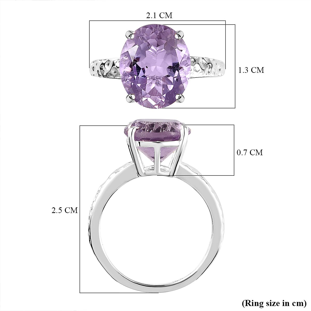 Rose De France Amethyst Solitaire Ring in Sterling Silver 4.67 Ct.