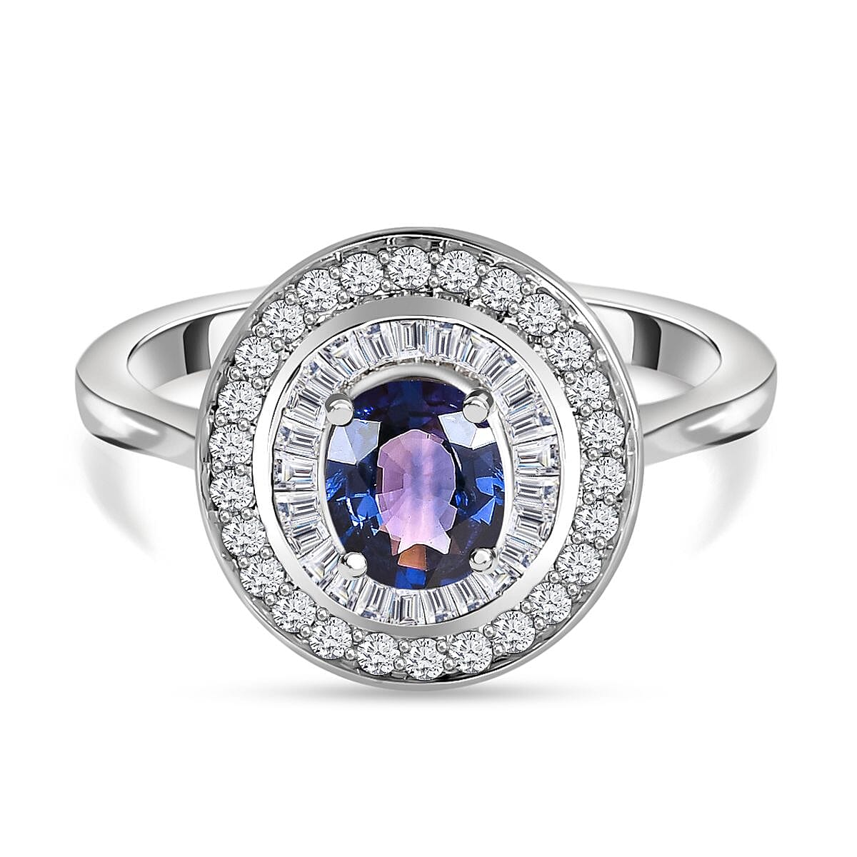 RHAPSODY 950 Platinum AAAA Colour Change Sapphire and Diamond (VS-E-F) Cluster Ring 1.21 Ct.