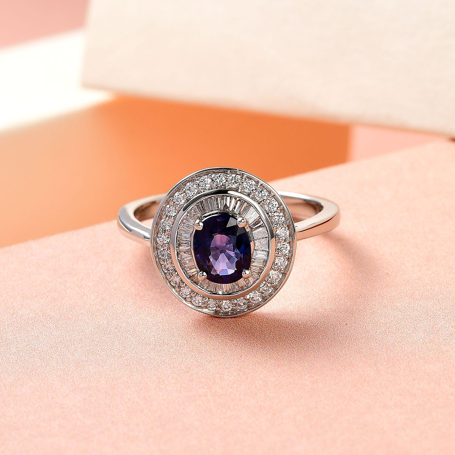 RHAPSODY 950 Platinum AAAA Colour Change Sapphire and Diamond (VS-E-F) Cluster Ring 1.21 Ct.