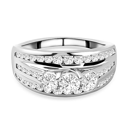 Moissanite Ring in Sterling Silver with Platinum Plating