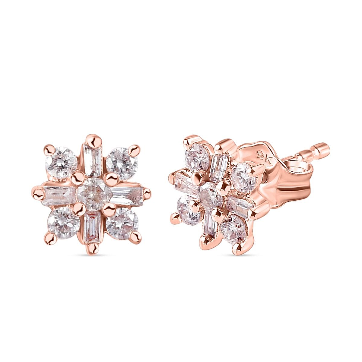 9K Rose Gold Pink Diamond (I2-I3) Earrings 0.27 Ct.