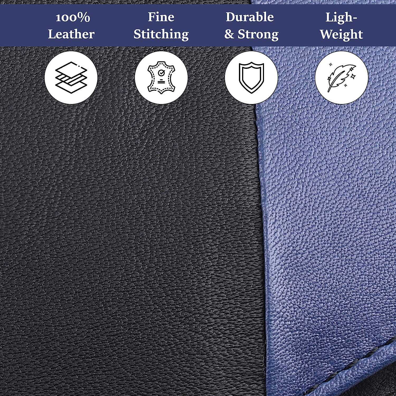 Genuine Leather Bi Fold Mens Zipper Wallet (RFID Protected) - Black & Navy