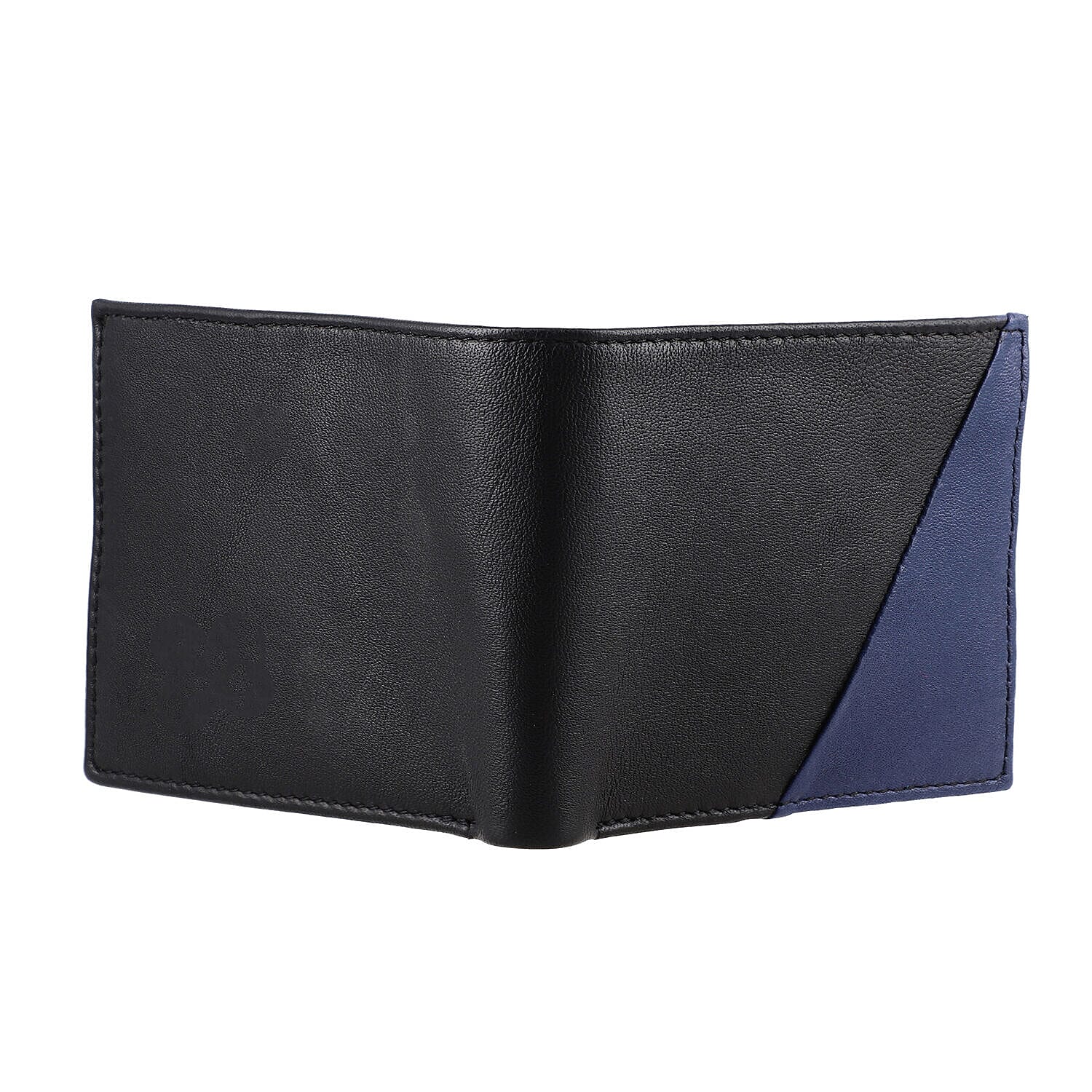 Genuine Leather Bi Fold Mens Zipper Wallet (RFID Protected) - Black & Navy