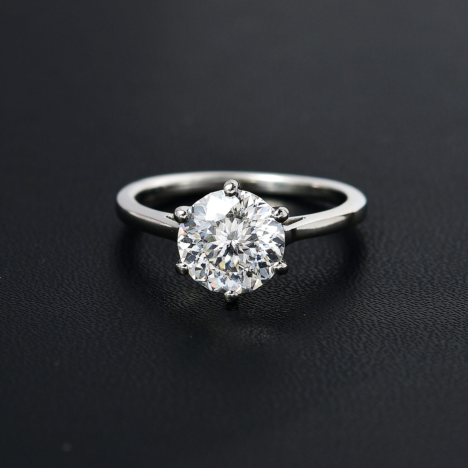 Moissanite (120 Faceted) Solitaire Ring in Platinum Overlay Sterling Silver 1.82 Ct.