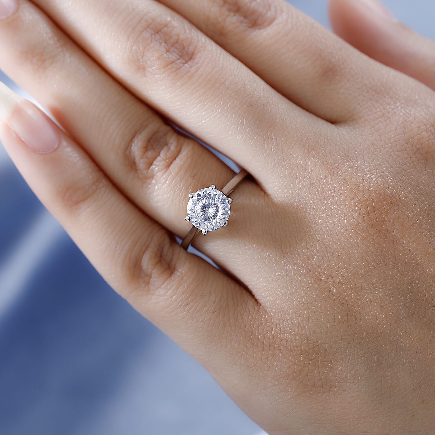Moissanite (120 Faceted) Solitaire Ring in Platinum Overlay Sterling Silver 1.82 Ct.