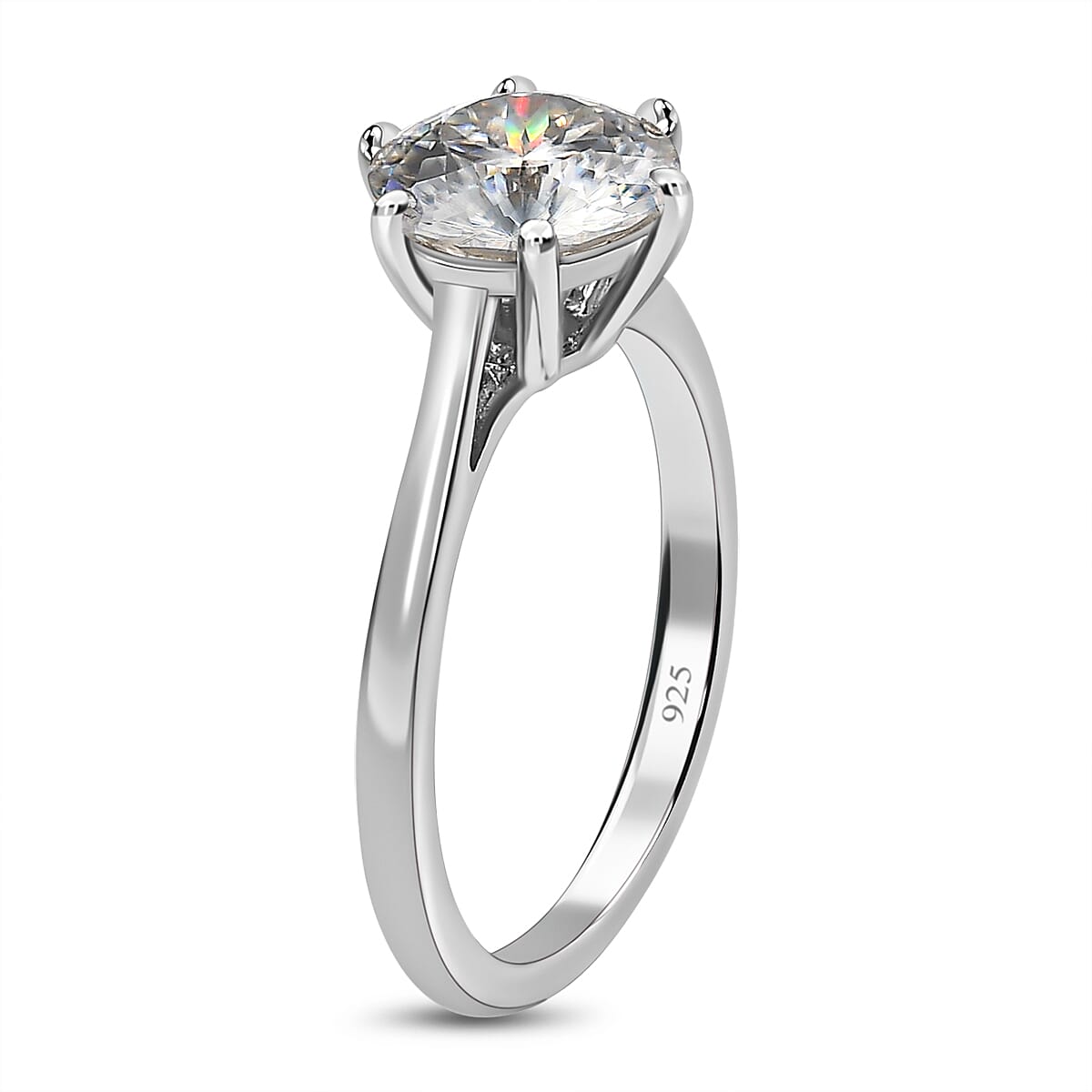 Moissanite (120 Faceted) Solitaire Ring in Platinum Overlay Sterling Silver 1.82 Ct.