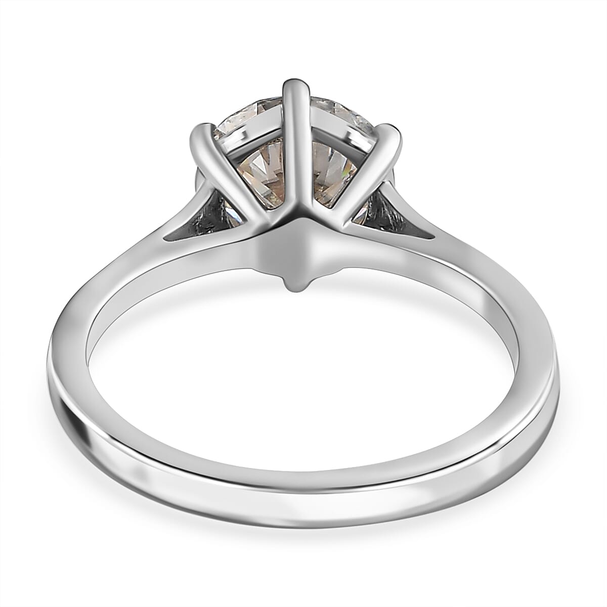 Moissanite (120 Faceted) Solitaire Ring in Platinum Overlay Sterling Silver 1.82 Ct.
