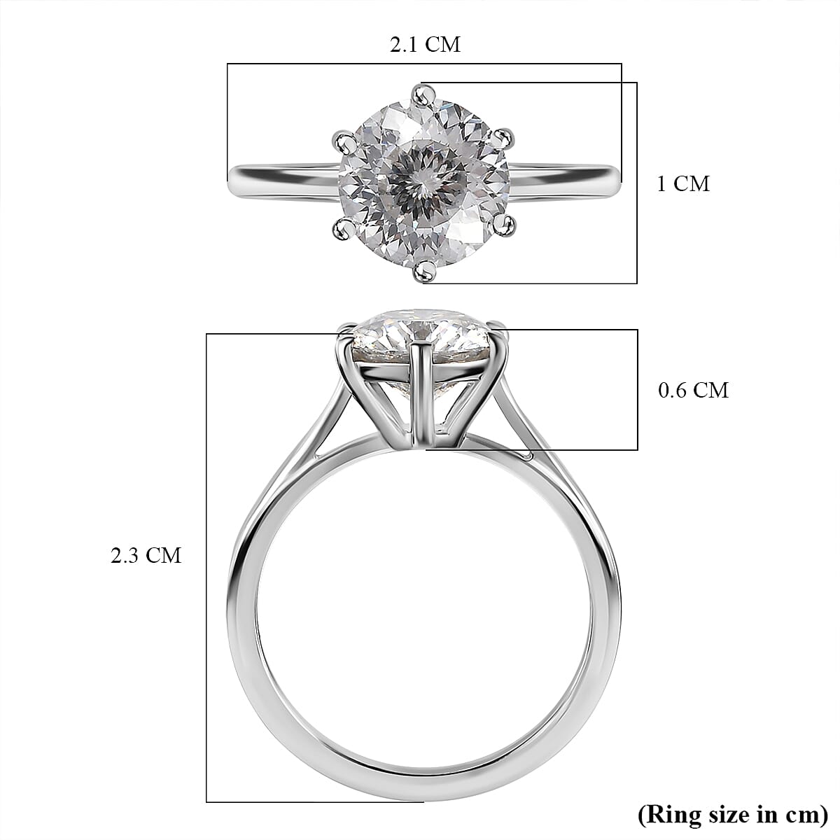 Moissanite (120 Faceted) Solitaire Ring in Platinum Overlay Sterling Silver 1.82 Ct.
