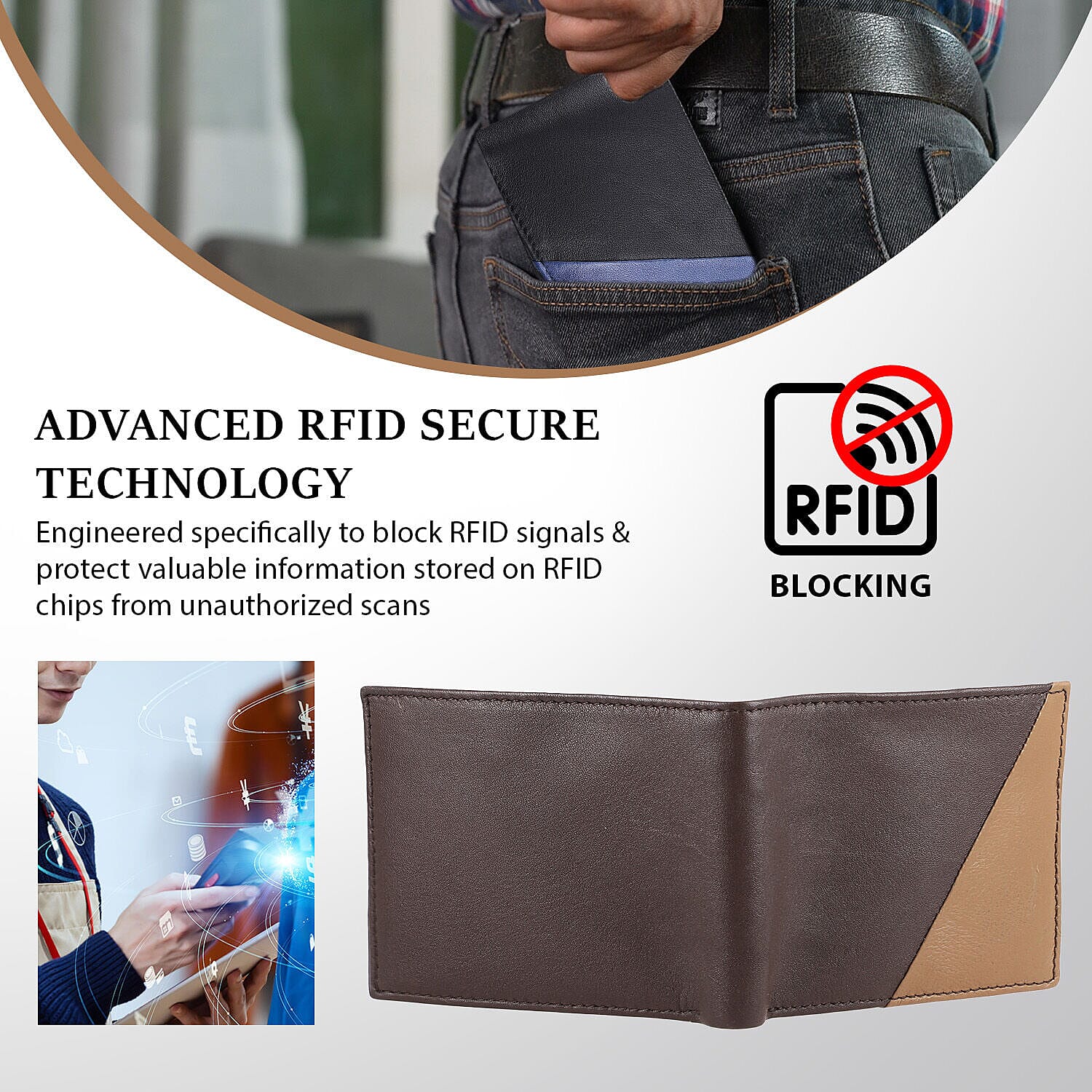 Genuine Leather Bi Fold Mens Wallet (RFID Protected) - Black & Tan