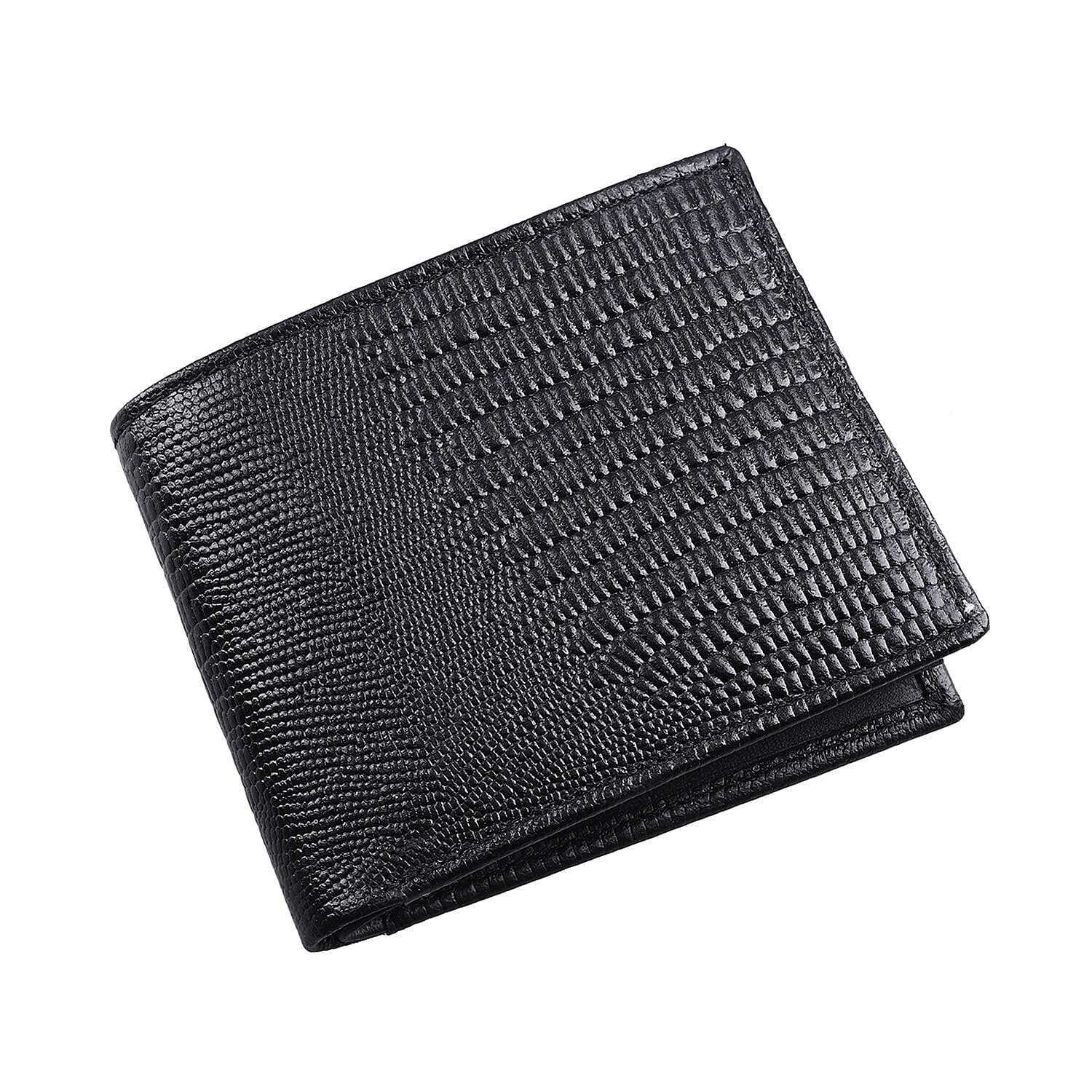 Genuine Leather Lizard Embossed Bi Fold Mens Wallet (RFID Protected) - Black