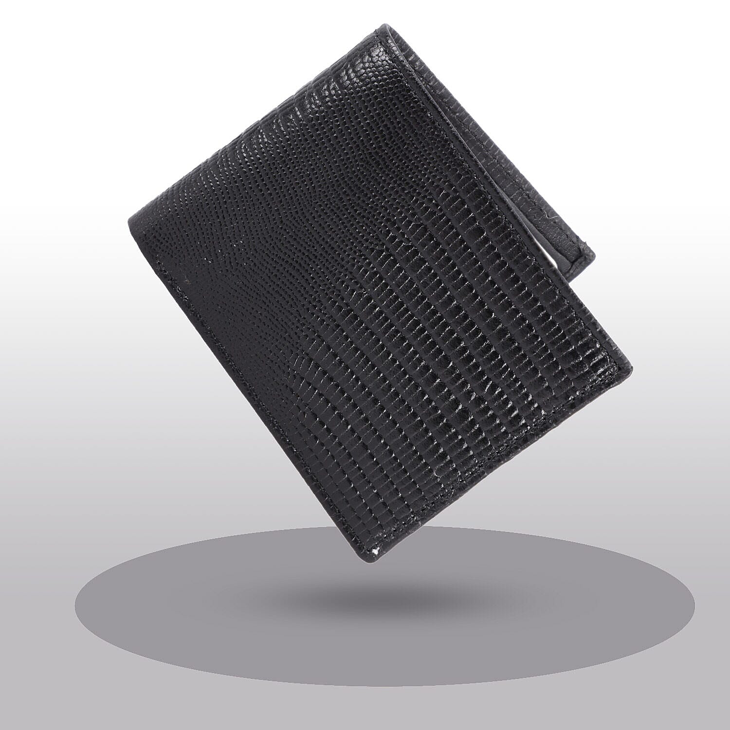 Genuine Leather Lizard Embossed Bi Fold Mens Wallet (RFID Protected) - Black