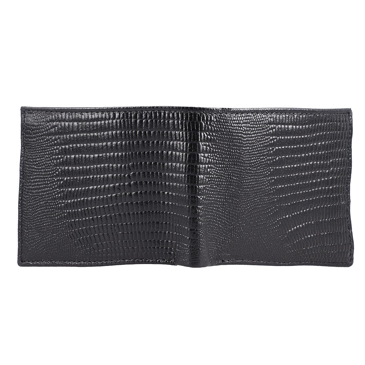 Genuine Leather Lizard Embossed Bi Fold Mens Wallet (RFID Protected) - Black