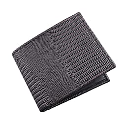 Genuine Leather Lizard Embossed Bi Fold Mens Wallet (RFID Protected) - Brown