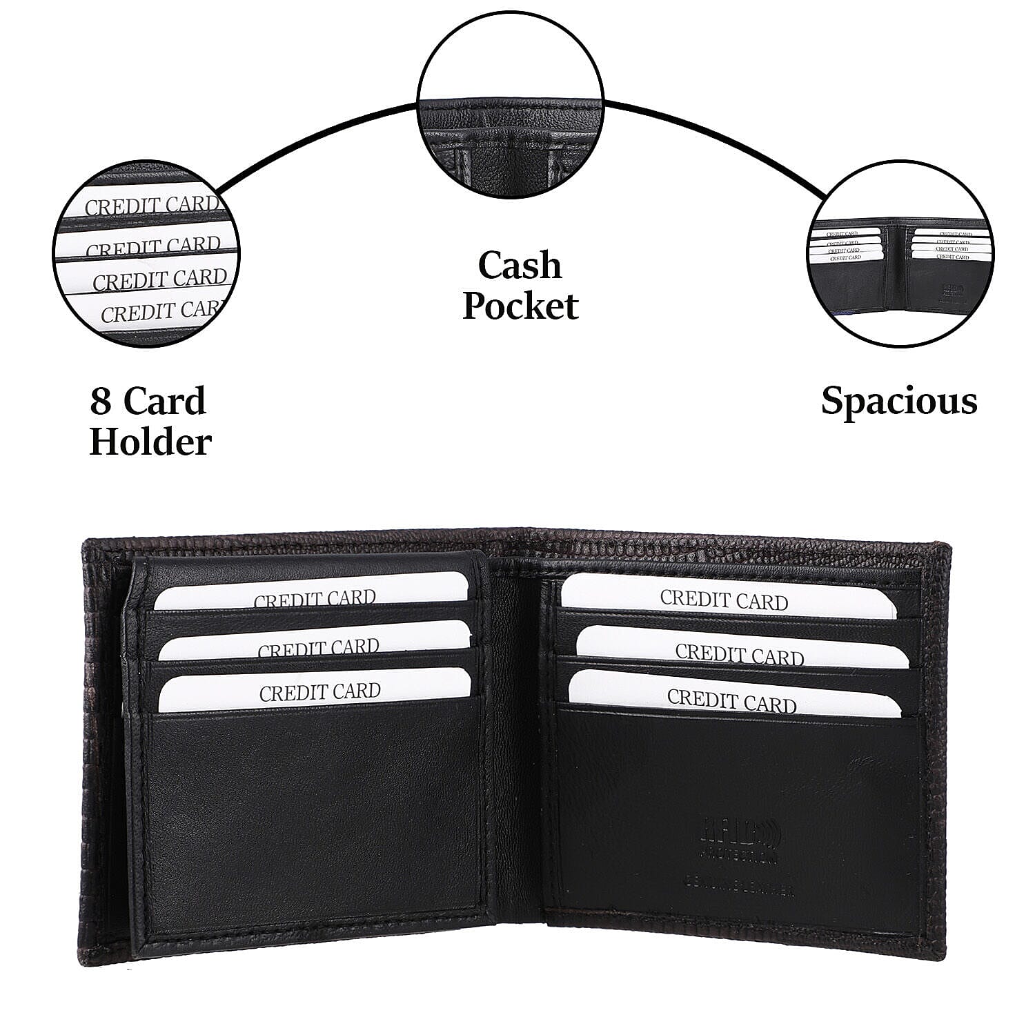 Genuine Leather Snake Embossed Bi Fold Mens Wallet (RFID Protected) - Brown