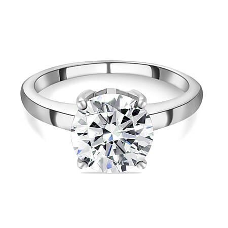 Moissanite Solitaire Ring in Platinum Overlay Sterling Silver 2.13 Ct.