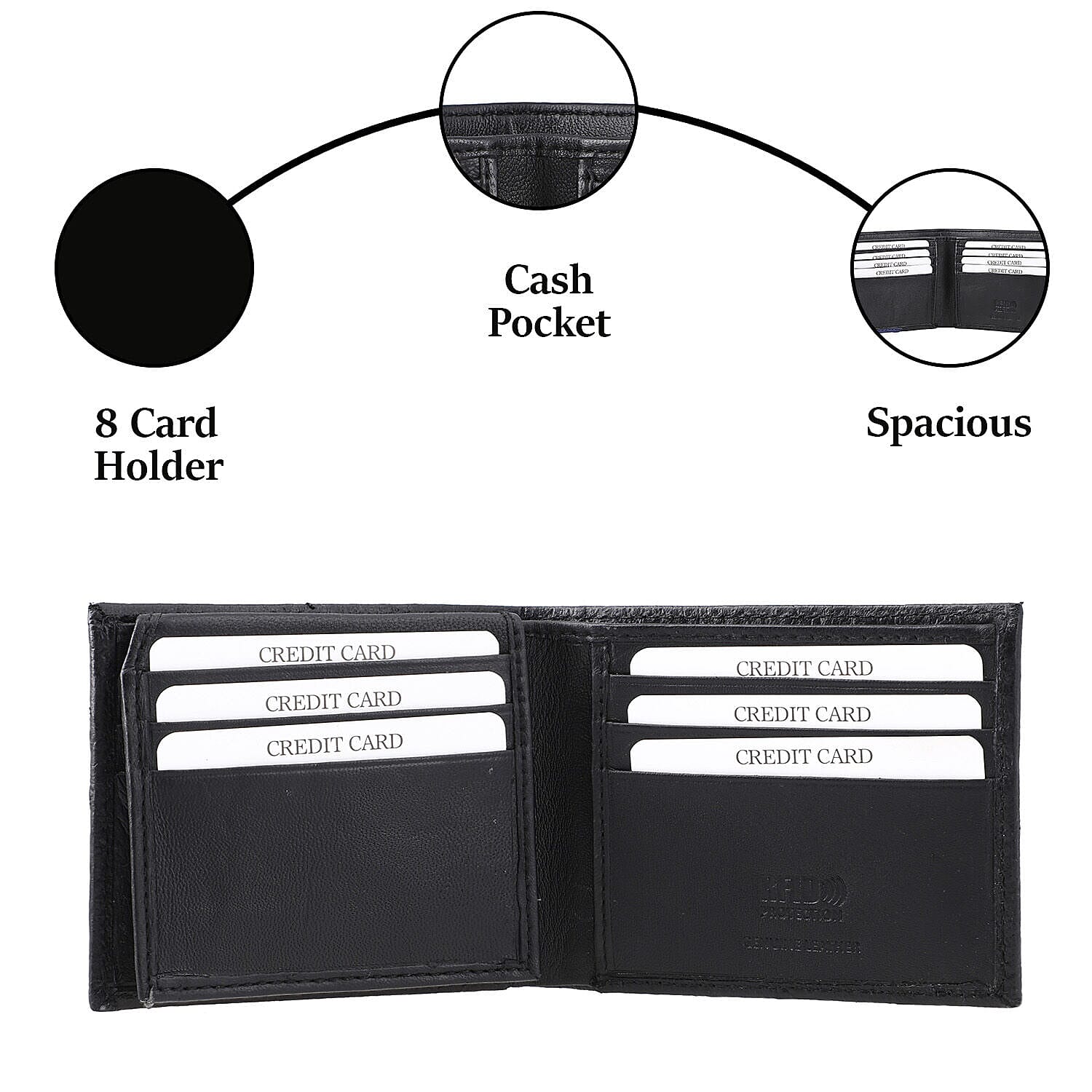 Genuine Leather Ostrich Embossed Bi Fold Mens Wallet (RFID Protected) - Ostrich Black